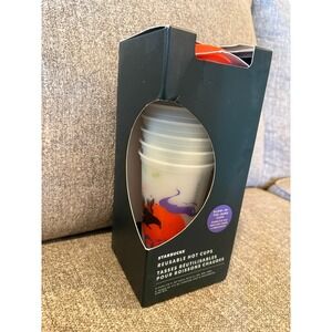 Starbucks Halloween Glow In The Dark Reusable Hot Cups 6 Pack 16oz Raven NEW